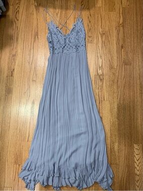 Free People Adella Maxi Dress Boho Crochet Lace Gray Blue Purple Size Large